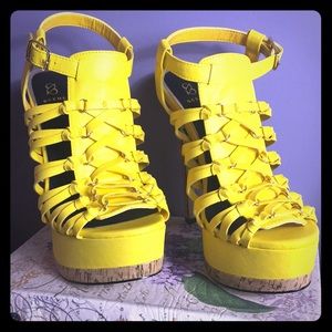 yellow strapped heels